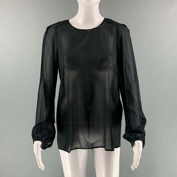 RED VALENTINO Black Silk Blend Chiffon See Through Crew Neck Dress Top - Picture 1 of 5